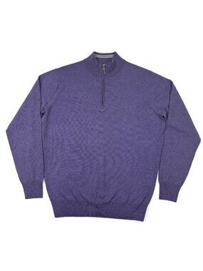 Peter Millar Mens 1/4 Zip Sweater Merino Wool Crown Soft Golf Sz Medium Purple